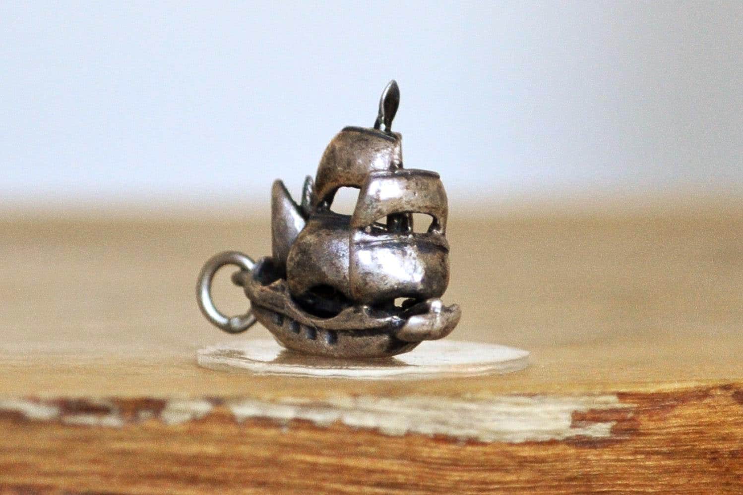 Sterling Silver Moving Sails Clipper Ship Charm - Stamped and Tested Sterling Silver - 19th Century Trading Ship Charm