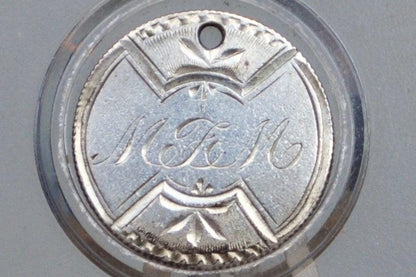 Genuine Antique Love Token, MJM - Made From an 1888 Silver Dime - Beautiful Scroll Work, 1800s Silver Love Token, "MJM" Love Token