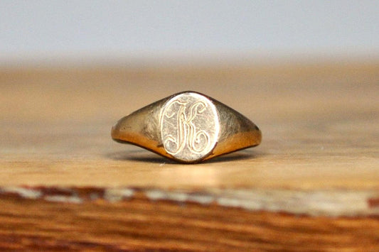 10KT Gold Filled Small &quot;K&quot; Signet Ring - Size 3 - Stamped and Tested 10K GF - Letter K - Alphabet Ring