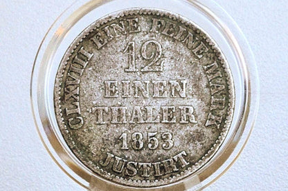 1853 Silver German States 1/12 Einen Thaler - Great Condition - George V - Kingdom of Hannover - .520 SIlver -