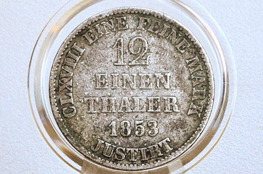 1853 Silver German States 1/12 Einen Thaler - Great Condition - George V - Kingdom of Hannover - .520 SIlver -