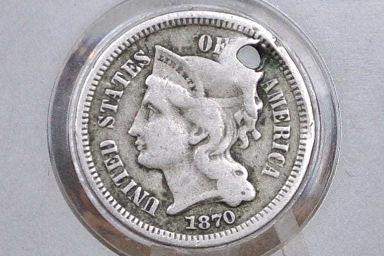 1870 Three Cent Nickel US Coin - Choose by Grade / Condition - Civil War Era - 3 Cent Nickel 1870