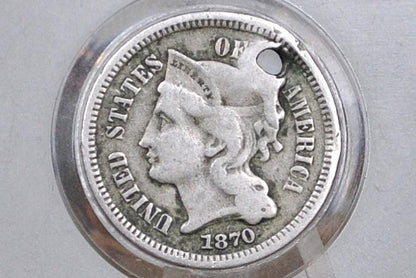 1870 Three Cent Nickel US Coin - Choose by Grade / Condition - Civil War Era - 3 Cent Nickel 1870