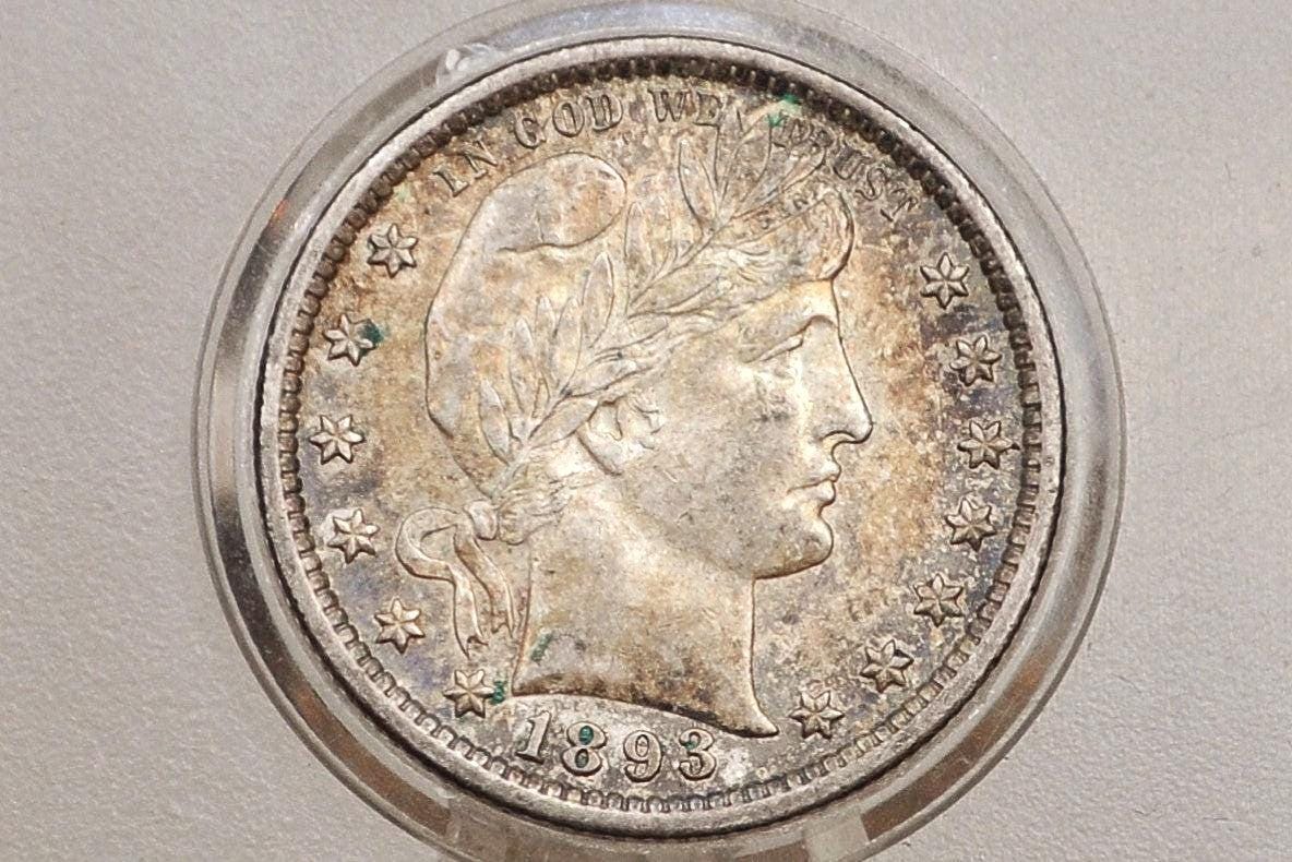 1893 Barber Quarter - Choice AU, Toned - Beautiful Coin - 1893 Quarter High Grade