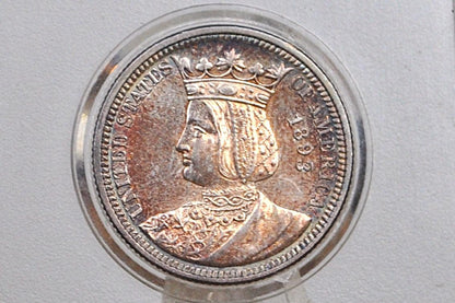 1893 Isabella Quarter, Columbian Exposition Quarter - Uncirculated, Toned - Rare Commemorative Quarter from the World's Columbian Exposition