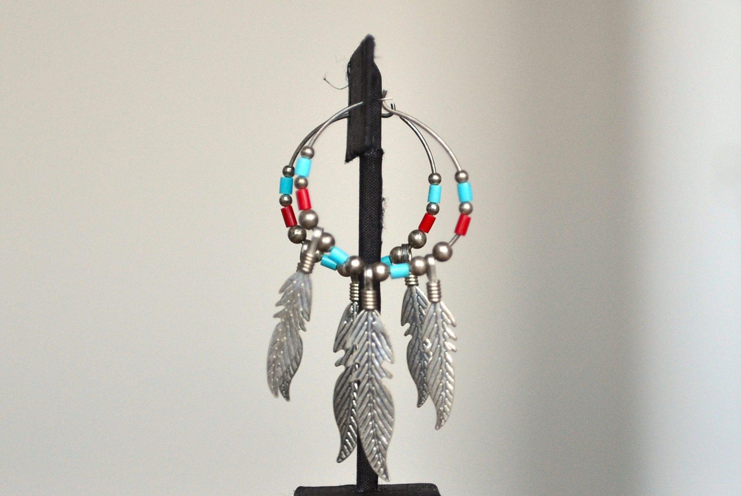 Sterling Silver and Enamel Native American Feather Earrings - Tested Sterling Silver - Sacred Native Feather Earrings