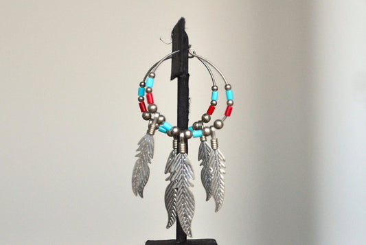 Sterling Silver and Enamel Native American Feather Earrings - Tested Sterling Silver - Sacred Native Feather Earrings