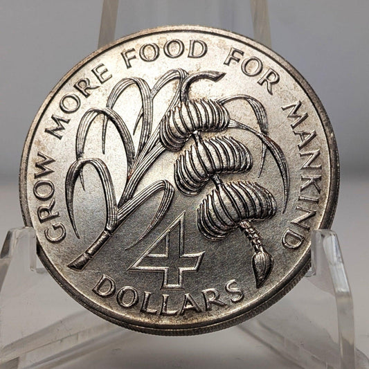 Rare UNC 1970 Dominica 4 Four Dollar Coin - KM# 11 - Queen Elizabeth II - Inauguration of the Caribbean Development Bank