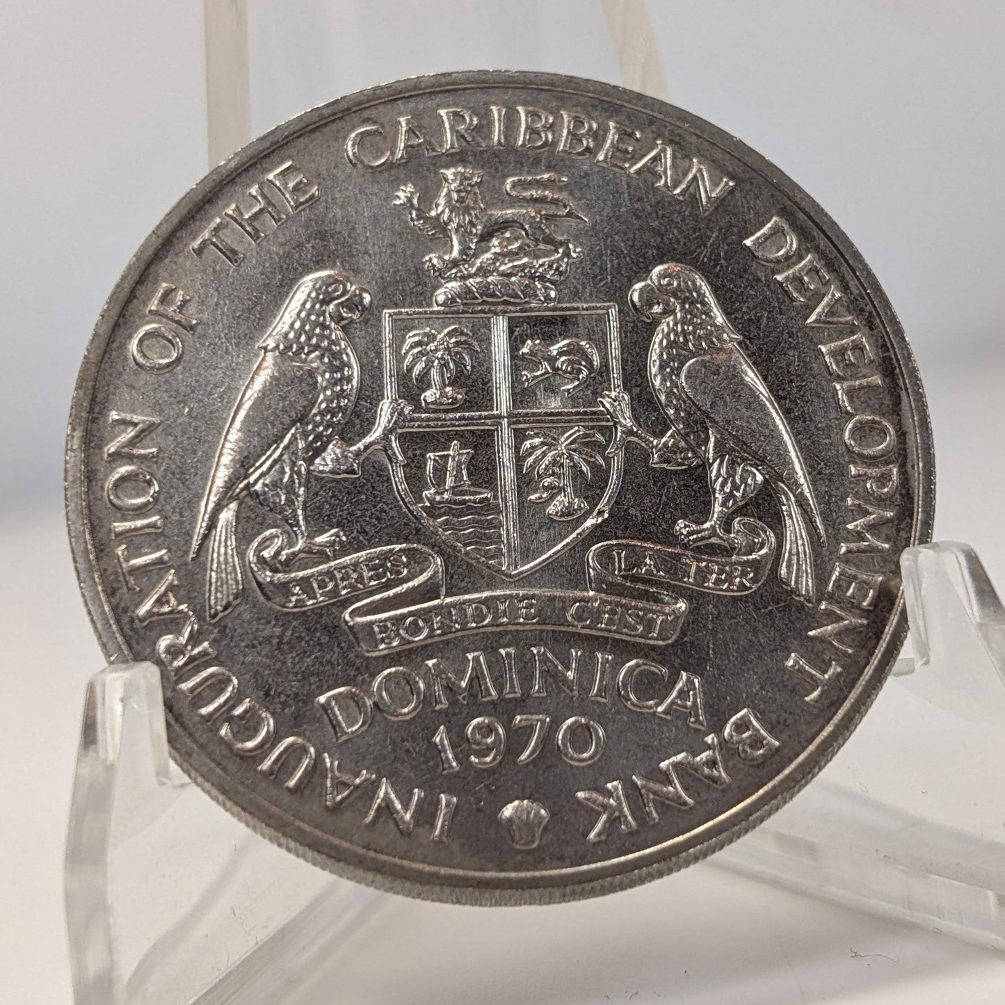 Rare UNC 1970 Dominica 4 Four Dollar Coin - KM# 11 - Queen Elizabeth II - Inauguration of the Caribbean Development Bank