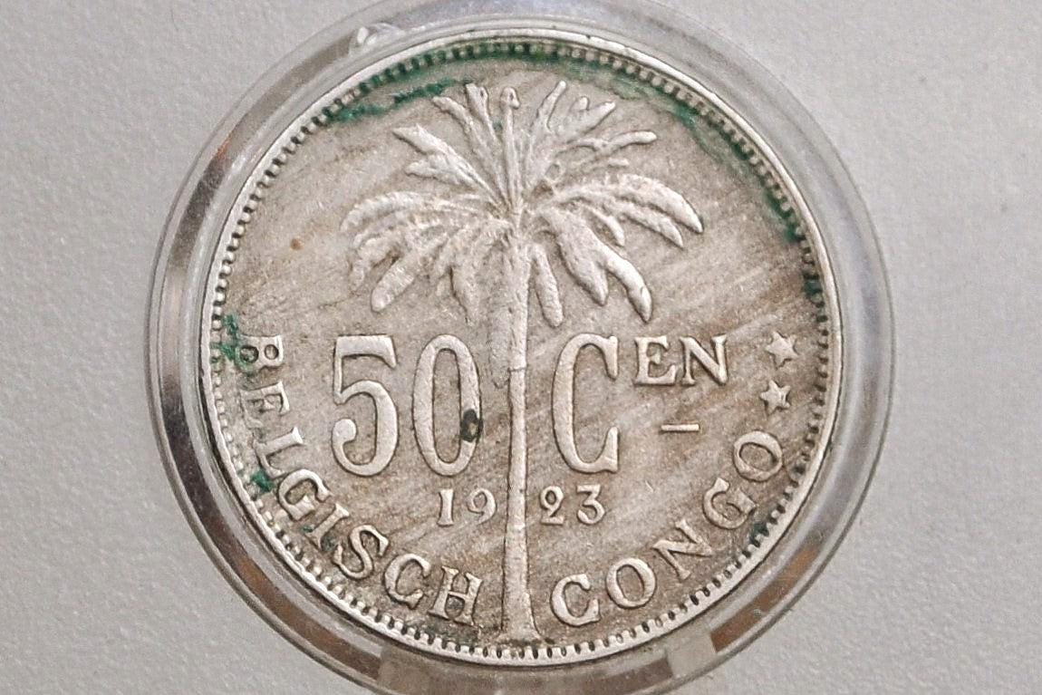1923 Belgian Congo Africa 50 Centimes Coin - Great Condition - Albert I - Central Africa Coins -