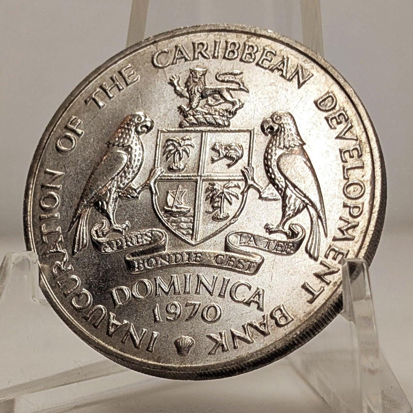 Rare UNC 1970 Dominica 4 Four Dollar Coin - KM# 11 - Queen Elizabeth II - Inauguration of the Caribbean Development Bank