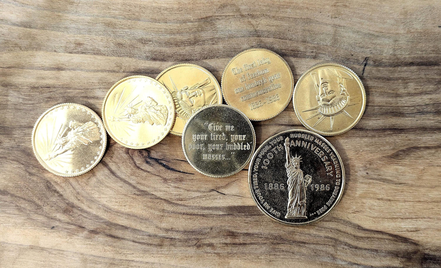 Lady Liberty 100th Anniversary Lot of 7 Tokens - Seven Lady Liberty Anniversary Tokens