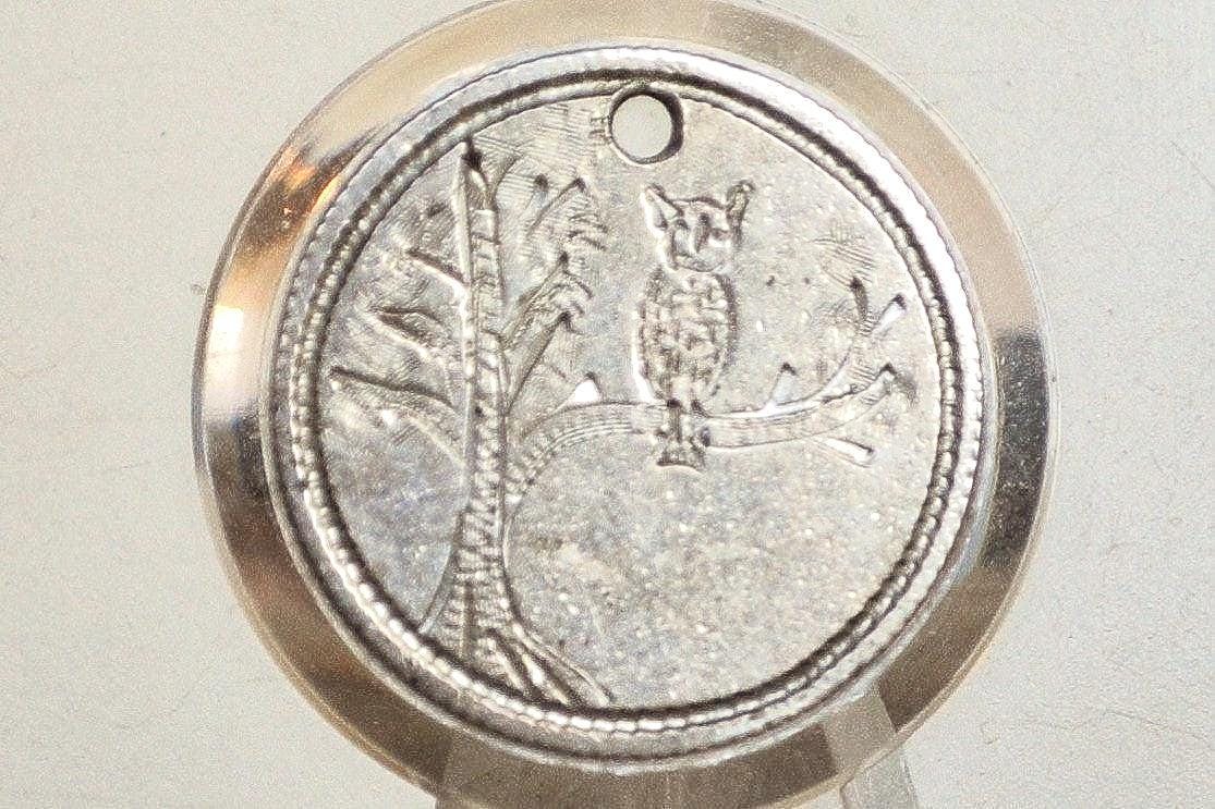 Genuine Antique Love Token, Owl & Tree Scene - Made From an 1877 Silver Dime - Beautiful Scroll Work, 1800s Silver Love Token, Nature Scene