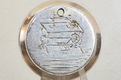 Genuine Antique Love Token, Sewing Machine Scene - Made From an 1883 Silver Dime - Beautiful Scroll Work, 1800s Silver Love Token, Sewing Ma