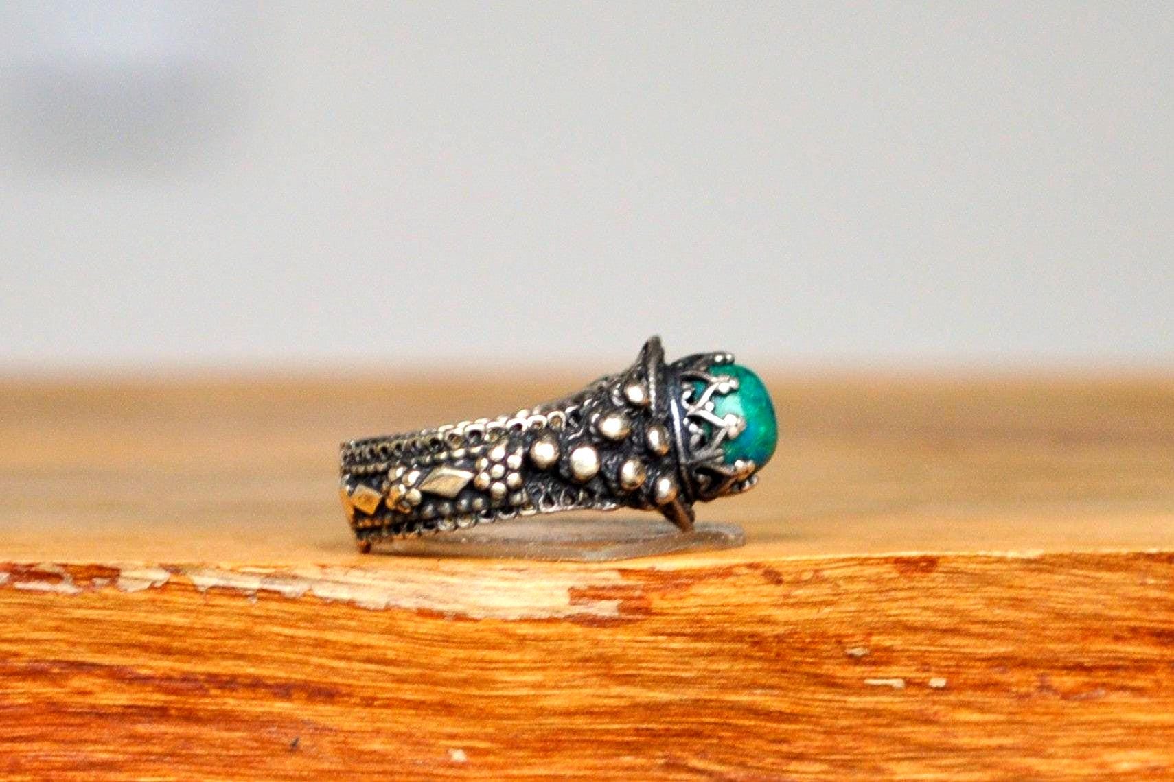 Extremely Rare Silver Solomon&#39;s Stone Ring - Size 5.5 - Stamped and Tested Sterling Silver - Eilat Stone - Solomon Mines - Israeli Jewelry