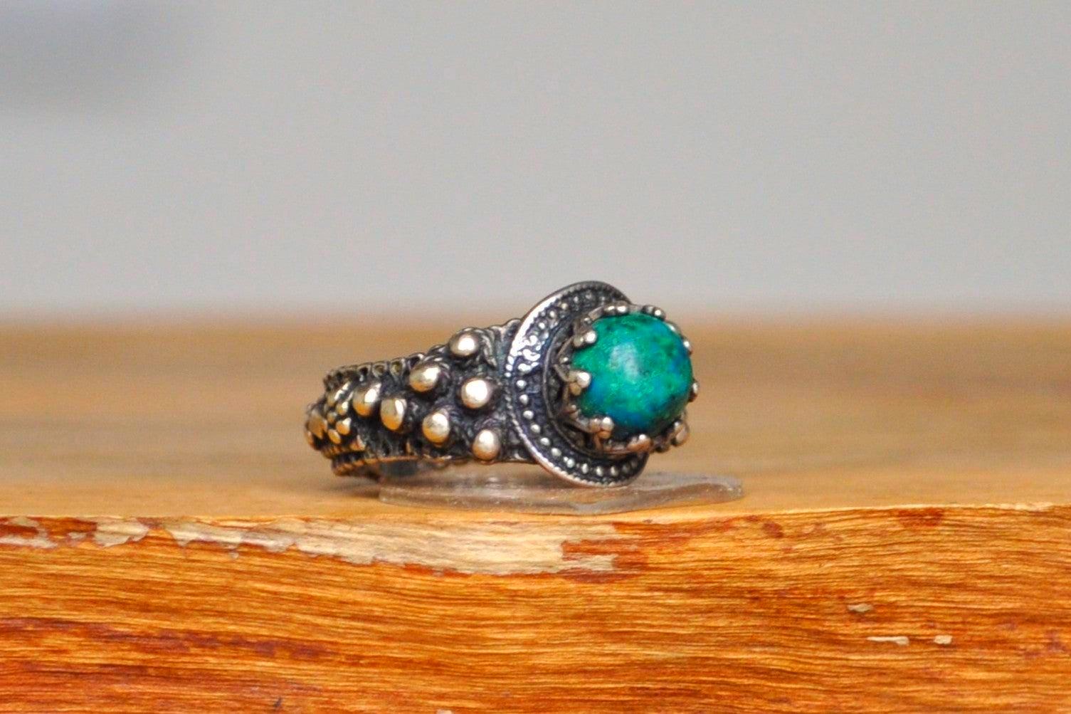 Extremely Rare Silver Solomon&#39;s Stone Ring - Size 5.5 - Stamped and Tested Sterling Silver - Eilat Stone - Solomon Mines - Israeli Jewelry