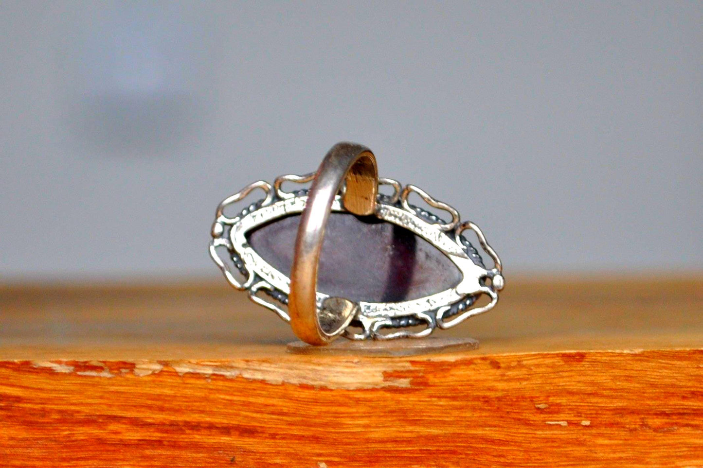 Cherry Amber Cocktail Ring - Size 8 - Stamped and Tested Sterling Silver - Slender Oval Cut