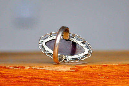 Cherry Amber Cocktail Ring - Size 8 - Stamped and Tested Sterling Silver - Slender Oval Cut