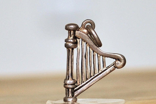 Vintage Sterling Harp Charm! - Stamped 925 - Celtic Harp Silver Pendent, Beautiful Piece! 7 Stringed Harp