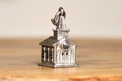 Sterling Silver Christian Church Charm - Tested Sterling Silver - Church and Steeple Charm