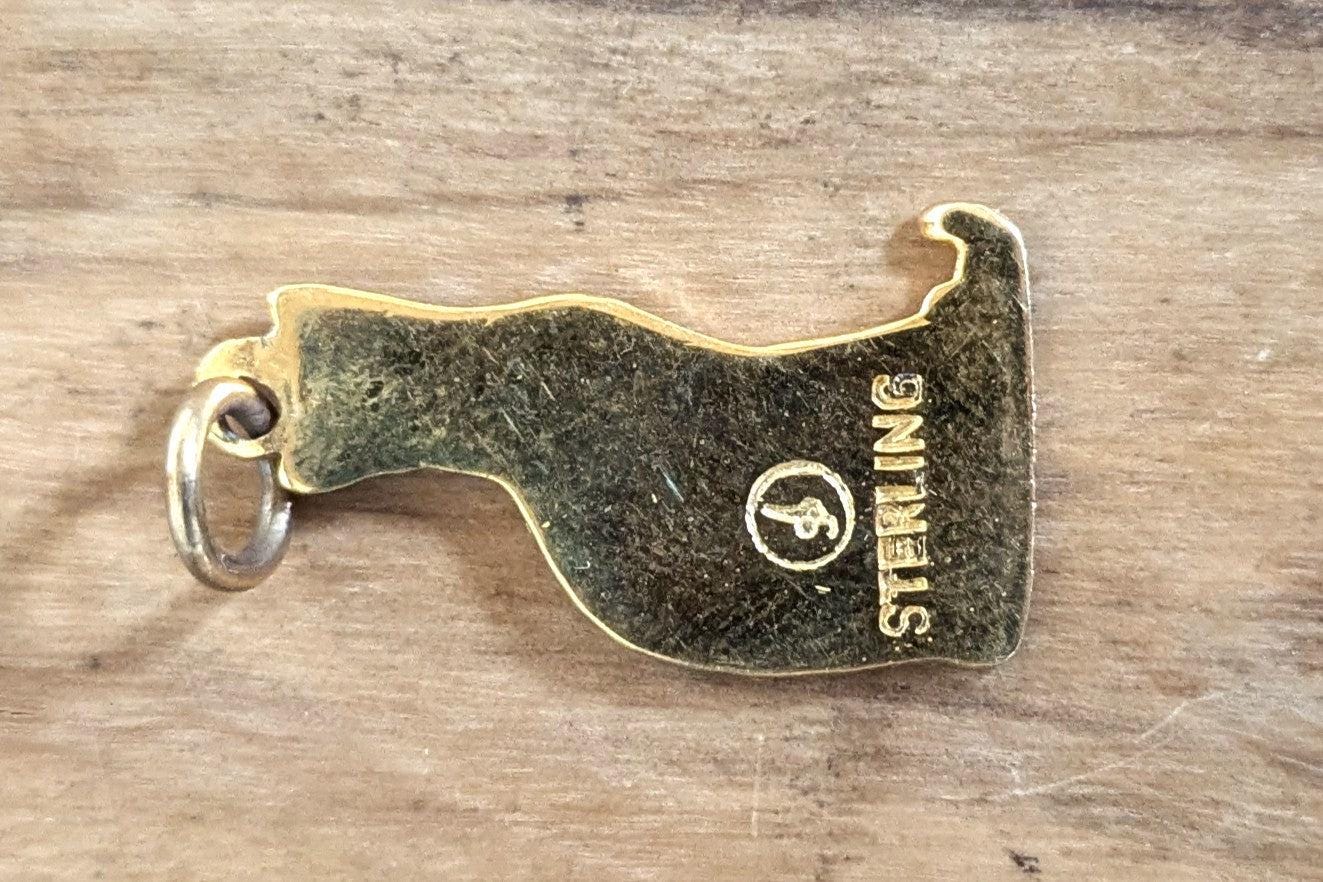 Sterling Silver Gold Enamel Siamese Cat Charm - Stamped and Tested Sterling Silver - Cute Sterling Sitting Kitty Charm