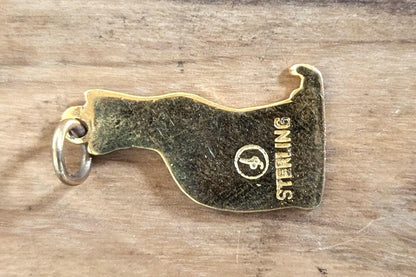 Sterling Silver Gold Enamel Siamese Cat Charm - Stamped and Tested Sterling Silver - Cute Sterling Sitting Kitty Charm