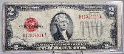 1928-D Legal Tender 2 Dollar Banknote - Gas Pump Error, Fancy Serial Number - 18019011 - 1928D Two Dollar Red Seal US Note - Fr. 1505
