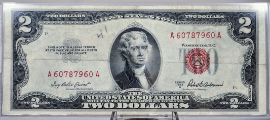 1953A Red Seal Legal Tender 2 Dollar Note - Fancy Bookend Serial Number - 60787960 - 1953-A Two Dollar Legal Tender Note - Fr#1510