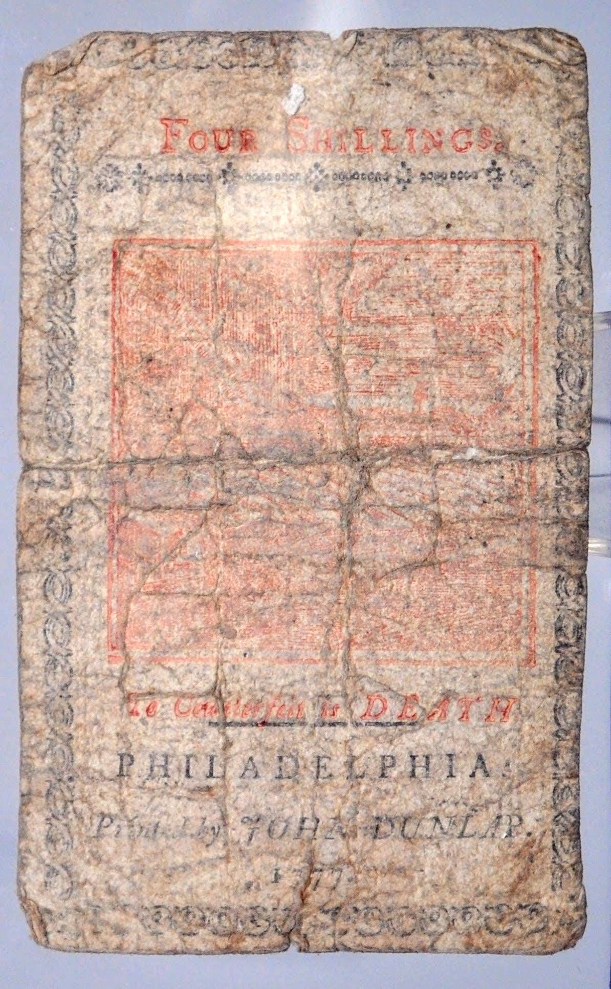 April 10th, 1777 Pennsylvania 4 Shillings Continental Currency Note - Red Ink Type - 1777 Four Shillings Pennsylvania Note - PA-217b