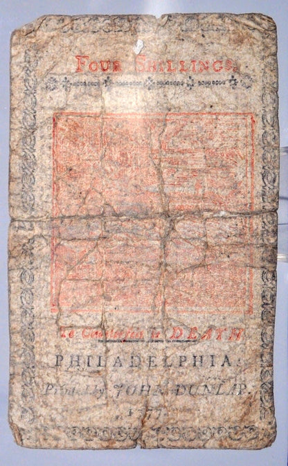 April 10th, 1777 Pennsylvania 4 Shillings Continental Currency Note - Red Ink Type - 1777 Four Shillings Pennsylvania Note - PA-217b