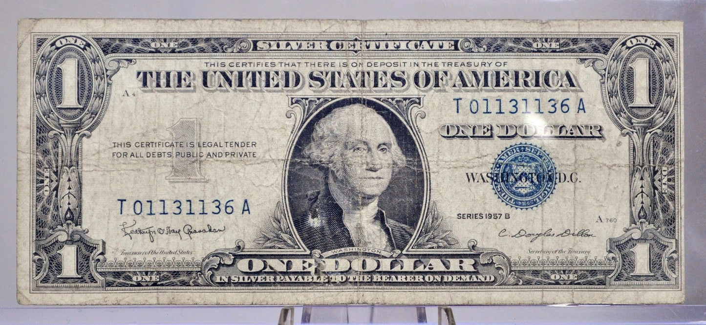 1957 B Silver Certificate 1 Dollar Note - Fancy Repeating Pattern Serial Number - 01131136 - 1957B One Dollar Blue Seal Banknote - Fr#1621