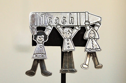 Sterling Silver &quot;I Teach&quot; Brooch - Stamped and Tested Sterling Silver - Teachers Jewelry - Teachers Appreciation