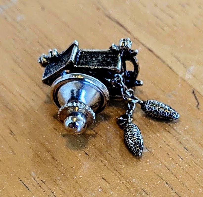 Adorable 1981 Avon Goldtone &quot;Cute Cuckoo&quot; Clock Tie Tack Lapel Pin - 1980s Avon Novelty Piece - Vintage Avon Cuckoo Clock Tie Pin