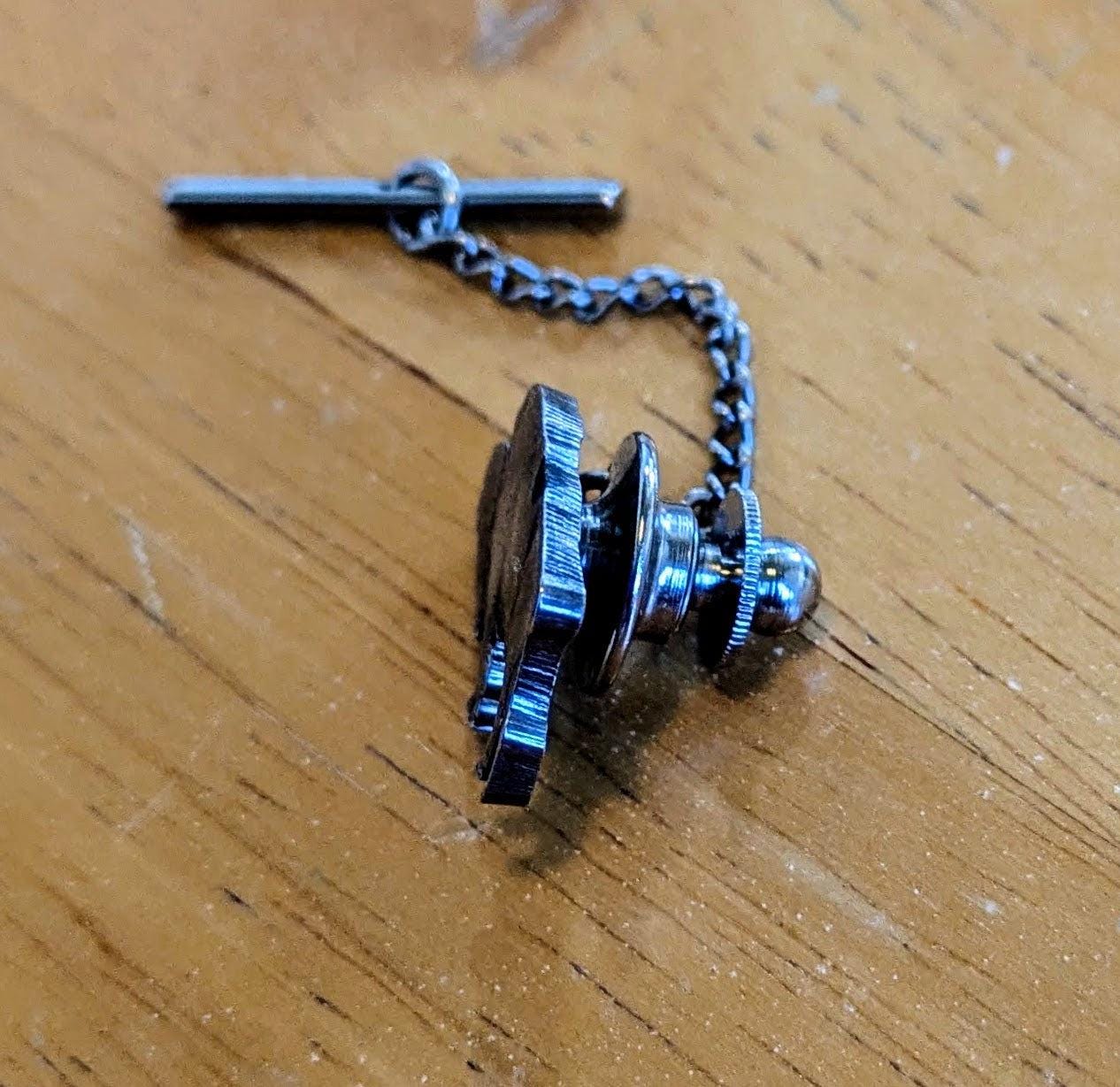 Handmade Buffalo Nickel Cutout Tie Tack Lapel Pin - Handcrafted Cufflink Pin - Buffalo Cutout Silver Nickel Lapel Pin with Chain