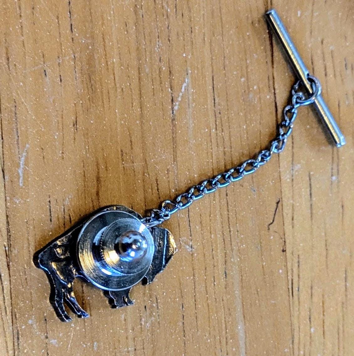 Handmade Buffalo Nickel Cutout Tie Tack Lapel Pin - Handcrafted Cufflink Pin - Buffalo Cutout Silver Nickel Lapel Pin with Chain