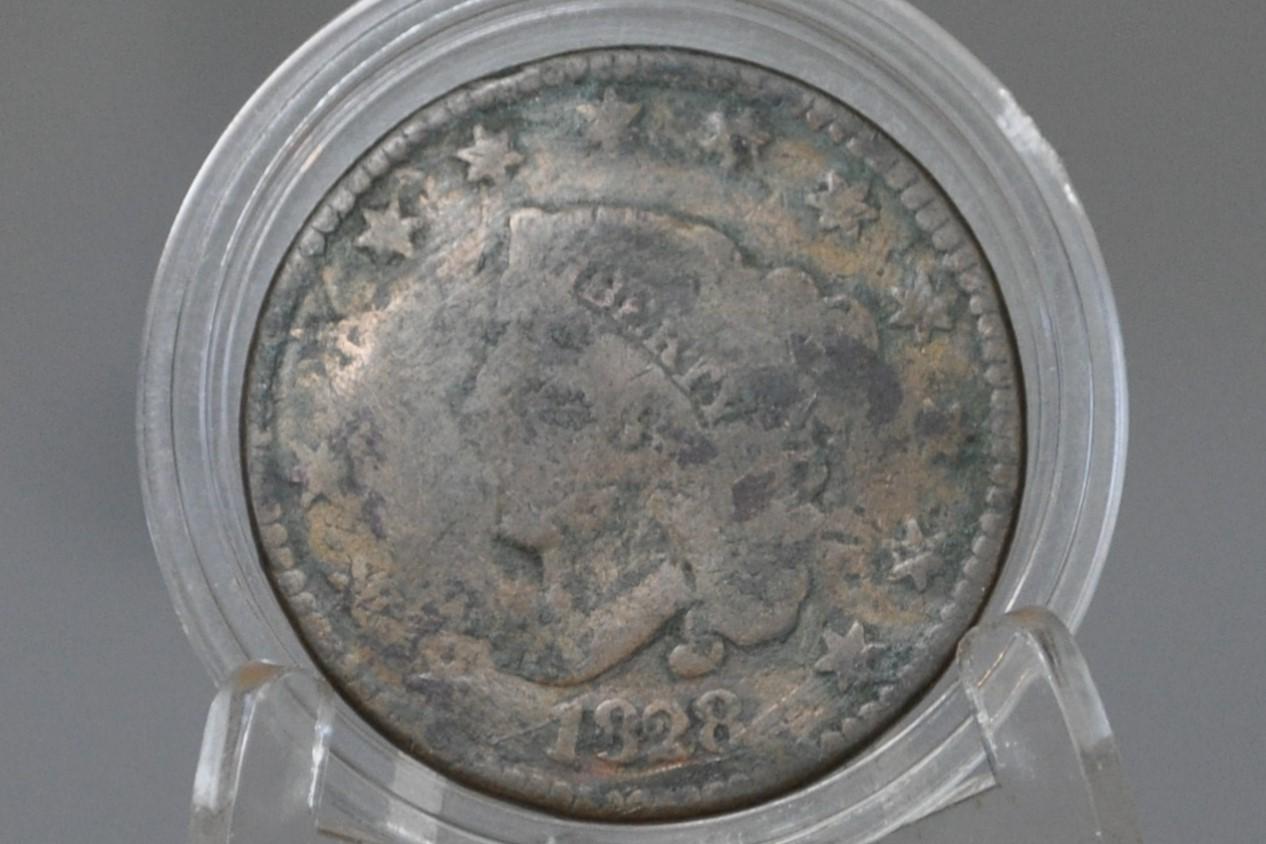 1828 Matron Head Large Cent - VG (Very Good) Grade / Condition - 1828 Coronet Liberty Head Cent - 1828 Penny