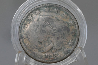 1828 Matron Head Large Cent - VG (Very Good) Grade / Condition - 1828 Coronet Liberty Head Cent - 1828 Penny