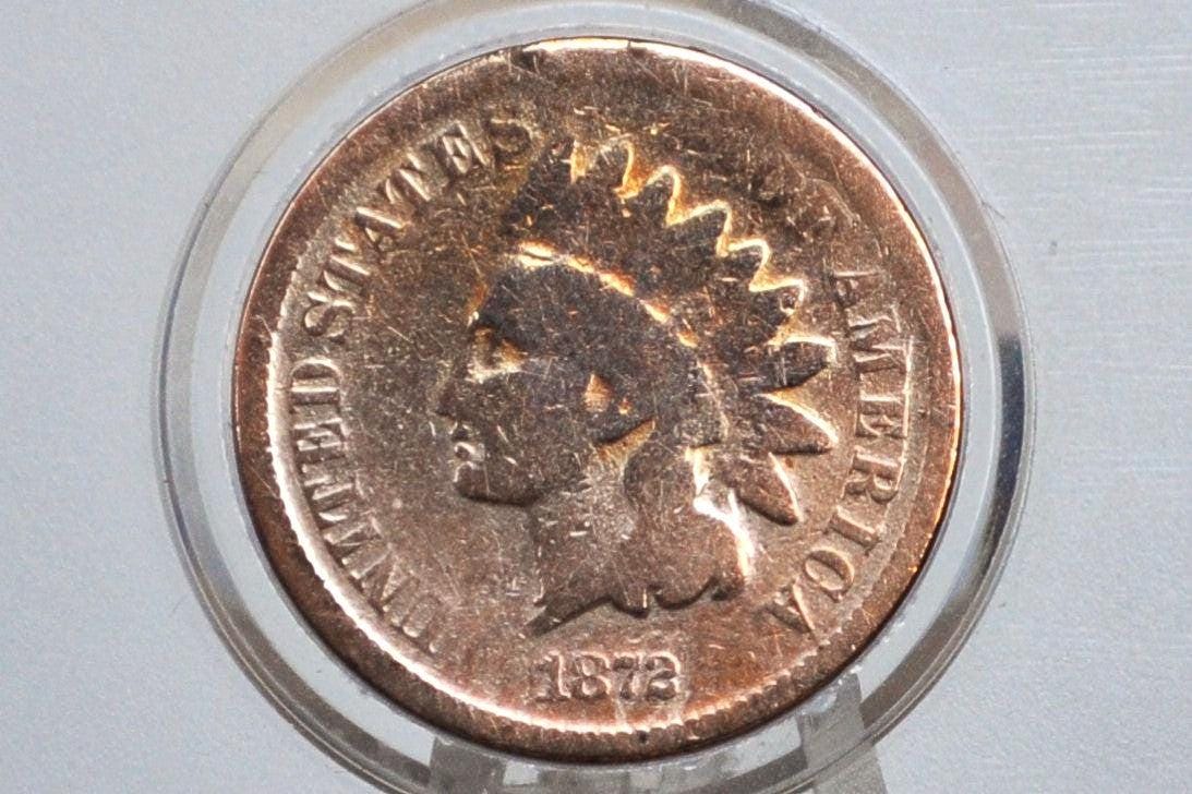 1872 Indian Head Penny - Good, Cleaned - Semi-Key Date - 1872 US 1 Cent