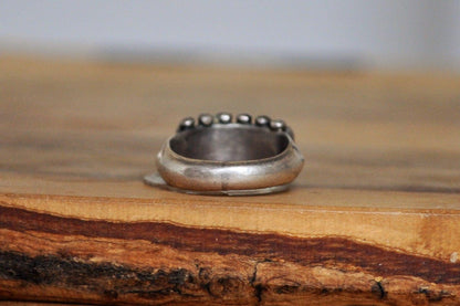 Vintage Janice Paloma Needlepoint Turquoise Inlay Zuni Ring - Size 5 - Tested Sterling Silver - Authentic Zuni Artisan Ring