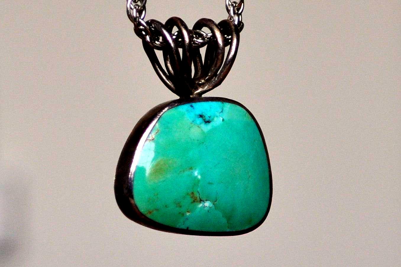 Turquoise Quad-Eyelet Loop Pendant - Stamped and Tested Sterling Silver - Vintage Turquoise Pendant