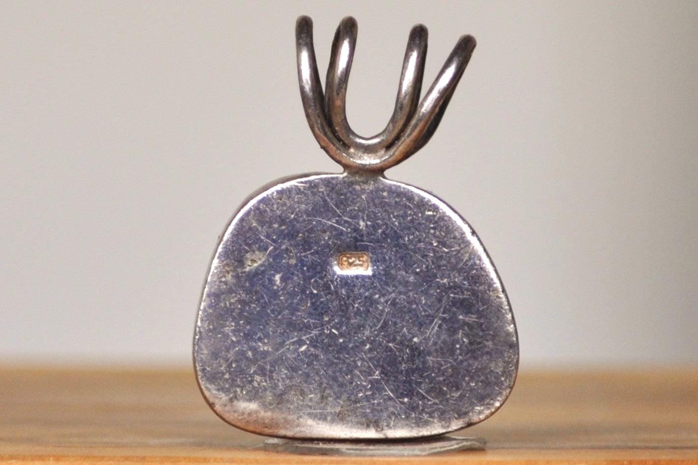 Turquoise Quad-Eyelet Loop Pendant - Stamped and Tested Sterling Silver - Vintage Turquoise Pendant