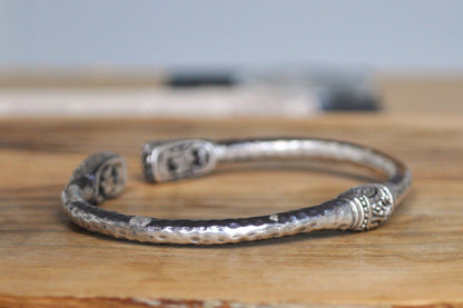 Vintage Sarda Bali Handmade Artisan Hammered Bracelet - W 2.5 In , H 2 In (Expandable) - Stamped and Tested Sterling Silver - Indonesia Jewe