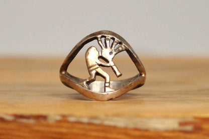 Native American Split Design Kokopelli Ring - Size 5 - Stamped and Tested Sterling Silver - Rare Native American Deity Jewelry