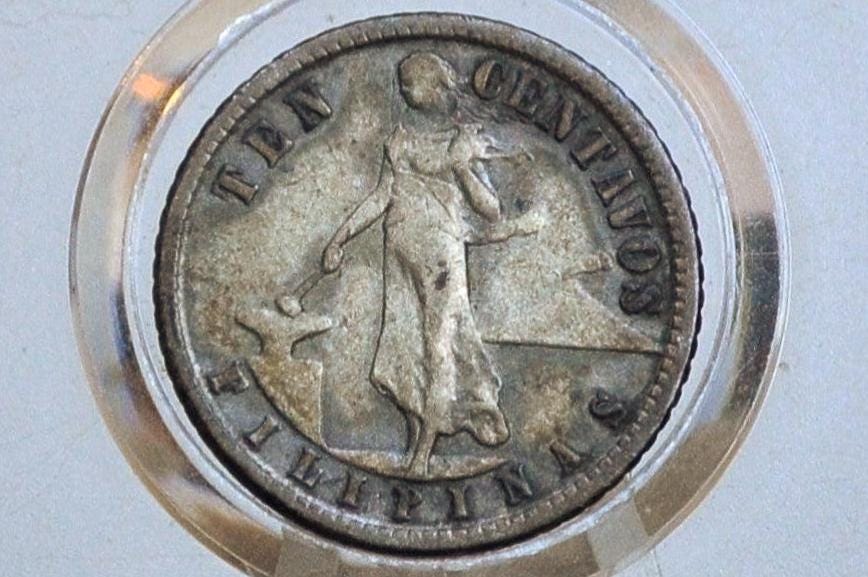 Silver 1917 S Philippines 10 Centavos - XF Condition - United States Occupation of Philippines - Silver Centavos -