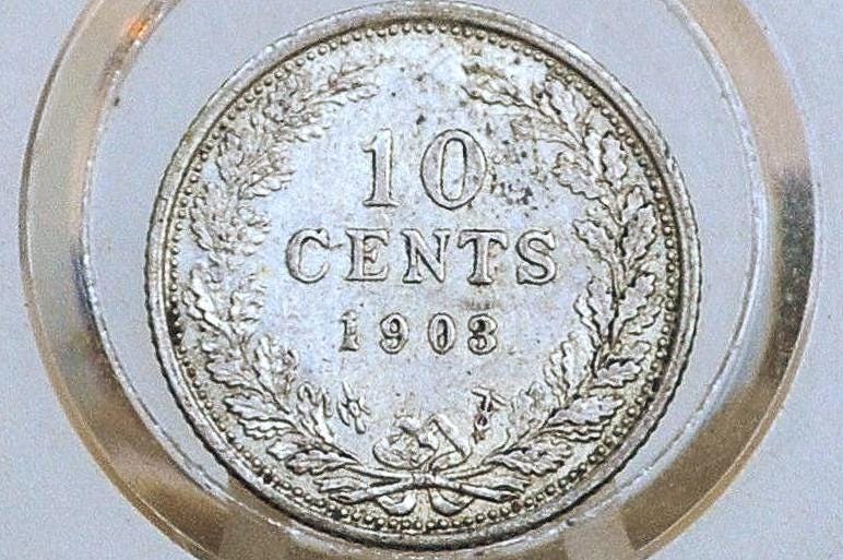 1903 Silver Netherlands 10 Cent - VF Condition - Wilhelmina I - Old Netherlands Coin, Super Cool - .640 Silver -