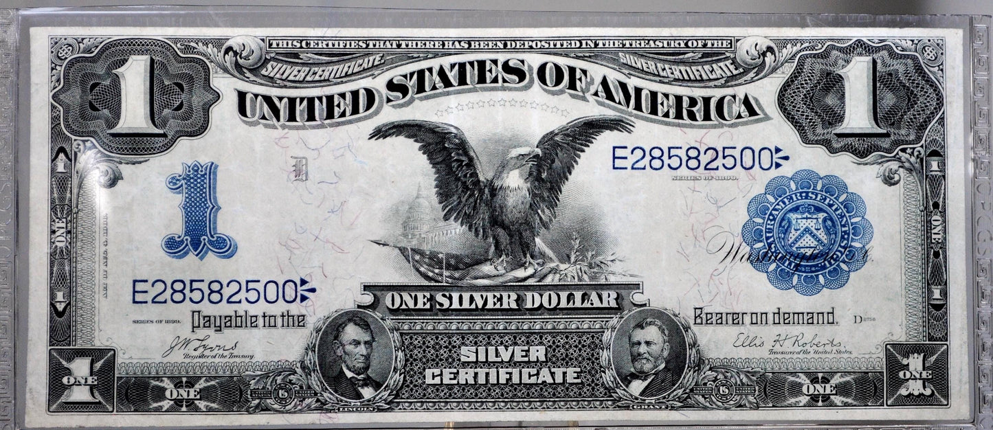 1899 1 Dollar Silver Cert. Black Eagle Fr#226a - AU (About Uncirculated) Grade - Rare Note 1899 Large Note 1 Dollar Bill 1899 Silver Cert Fr