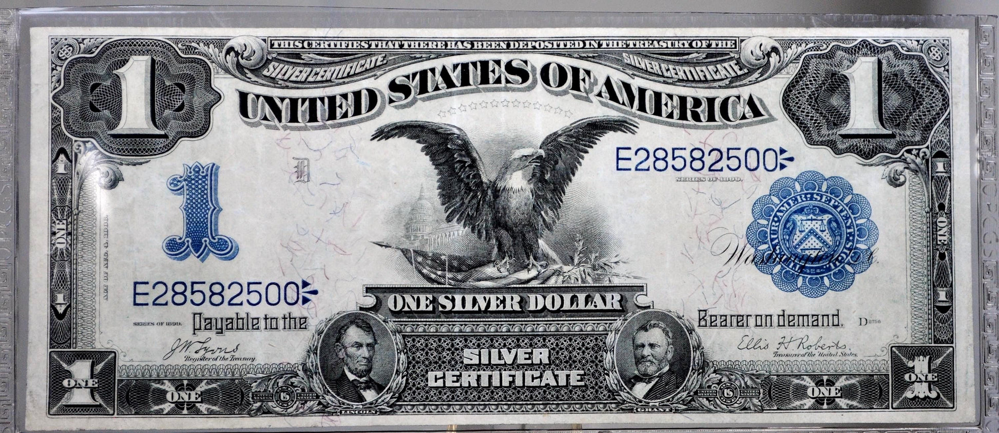 1899 1 Dollar Silver Cert. Black Eagle Fr#226a - AU (About Uncirculated) Grade - Rare Note 1899 Large Note 1 Dollar Bill 1899 Silver Cert Fr