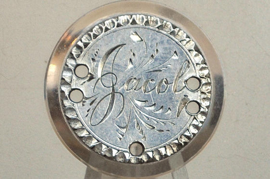 Genuine Antique Love Token, Jacob - Made From an 1880&#39;s Silver Dime - Beautiful Scroll Work, 1800s Silver Love Token, &quot;Jacob&quot; Love Token