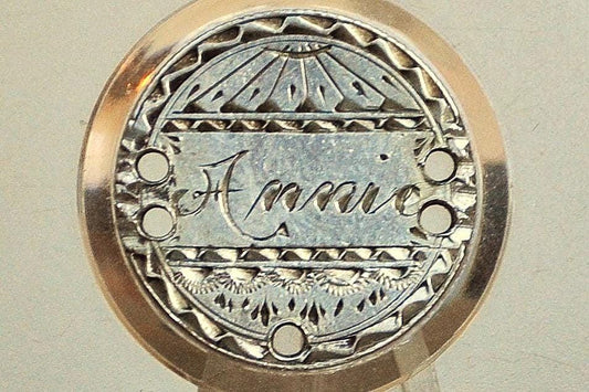 Genuine Antique Love Token, Annie - Made From an 1880&#39;s Silver Dime - Beautiful Scroll Work, 1800s Silver Love Token, &quot;Annie&quot; Love Token