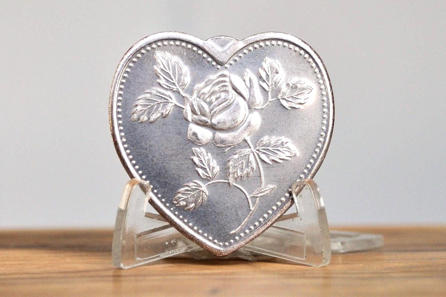 Vintage .999 One Ounce Fine Silver, Especially For You - Rose Carved Heart Bullion - 1 oz Fine Silver